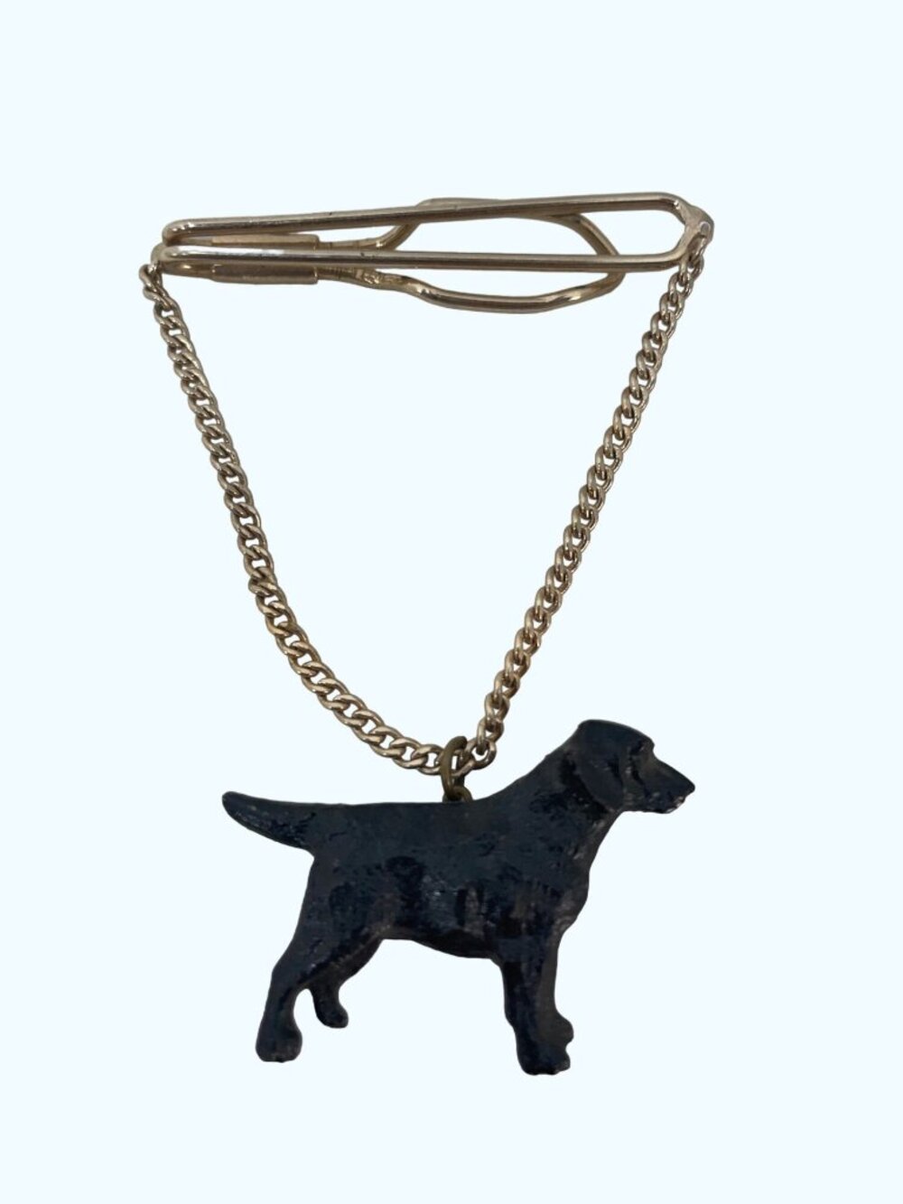 Vintage Dog-Shaped Black Metal Tie Clip Gold Chain & Clip For Pet Lovers